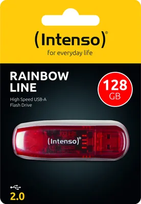 Obrázek produktu pro Intenso Rainbow Line, 128 GB, USB Typ-A, 2.0, 28 MB/s, Čepice, Červená, Průhledná
