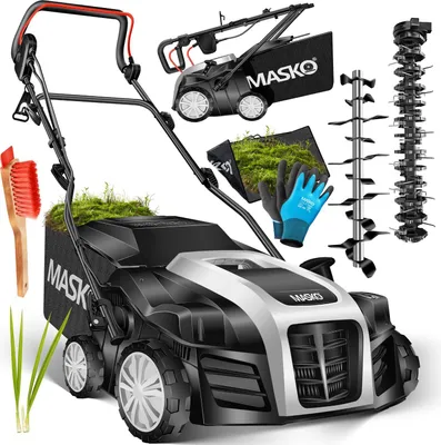 Produktbild von MASKO® - Elektro 2in1 Vertikutierer Rasenlüfter 1800 Watt 40cm Arbeitsbreite 55L Fangkorb inkl. Lüfterwalze Lüfter Moosentferner, 5-stufige Arbeitstiefe einstellbar , höhenverstellbarer Holm