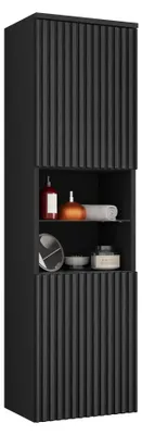 Produktbild von MIRJAN24 Badezimmerschrank Kertos Rillen, Badmöbel Hochschrank, Badezimmer (Farbe: Schwarz / Schwarz + Schwarzer Marmor), KI-generiertes Bild