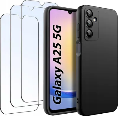 Immagine prodotto di SET Custodia per Samsung A25 5G opaca nera in silicone sottile + 3 PEZZI DI VETRO