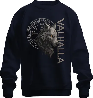 Immagine prodotto di Valhalla Viking Wolf Head Runes Norse Mythology Fenrir Unisex Felpa Pullover, Navy, M