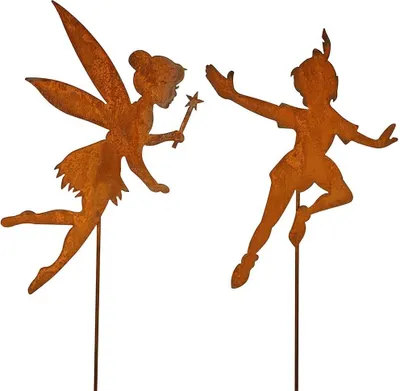 Produktbild von Gartenstecker Peter Pan und Tinkerbell Metall Rost Gartendeko Edelrost rostiger Beetstecker 60cm
