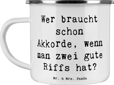 Produktbild von Mr. & Mrs. Panda Pott Spruch E-Gitarre Zwei Riffs - Weiß - Geschenk, Musik, Kaffeepott, Emaille Tasse, Musiker, Instrument, Lernen, elektrische Gitarre, Becher, Haferl