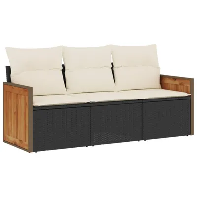Immagine prodotto di vidaXL Set di divani da giardino a 3 pezzi con cuscini in polirattan nero