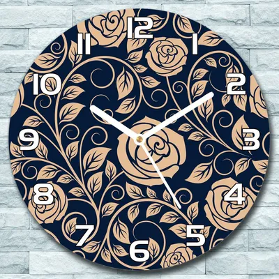 Produktbild von Wanduhr aus Glas Rund fi 30 Rosenblüte gold blau Quarz Deko Schlafzimmer Büro