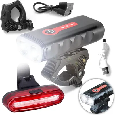 Obrázok produktu pre Lampy výkonné LED svetlá na bicykli predné + zadné USB svetlo sada bicyklovej baterky