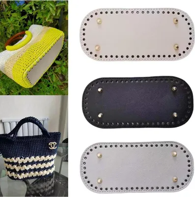 Set 3 Stück PU-Leder Häkeltaschen mit Löchern 22 x 10 cm handgefertigt