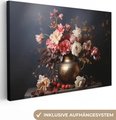 Produktbild von MuchoWow® - Leinwandbilder - Stilleben - Blumen - Rosen - Blumenstrauß - Vase, Wandbild, Wanddeko Bilder Wohnzimmer, 30x20 cm