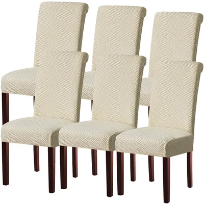 Produktbild von Stuhlhussen 6er Set Creme Stretch Waschbar Universal für Schwingstuhl