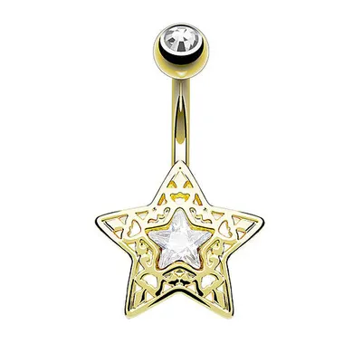 Produktbild von Taffstyle Bauchnabelpiercing Bauchnabelpiercing Banane Stecker filigraner Kristall Stern, Gold