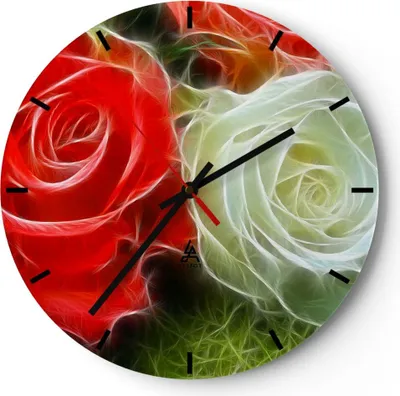 Produktbild von Wanduhr - Rund - Glasuhr - Blumen Blumenstrauß Rose - 40x40cm - Schleichendes Uhrwerk - Lautlos - zum Aufhängen bereit - Dekoration Modern - Wanddekoration aus Glas - C3AR40x40-0336