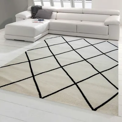 Image de Tapis style scandinave salon losange - entretien facile - crème noir Taille - 240 x 340 cm