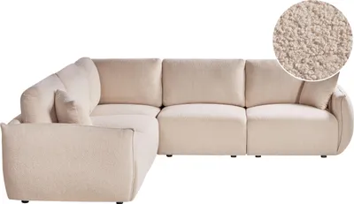 Zdjęcie produktu dla BELIANI Modułowa sofa beżowa boucle 5-osobowa narożna prawostronna kanapa narożnik z poduszkami nowoczesna do salonu