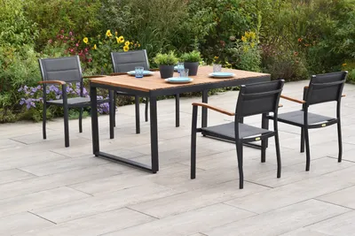 Produktbild von Merxx Gartenmöbel Set Paxos 5tlg., 4 Stapelsessel, Ausziehtisch 150 (200) x 90 cm- Aluminium/Textil/Akazie