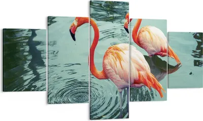 Produktbild von Bild auf Leinwand - Leinwandbild - 5 Teile - Rosa Flamingos Wasser - 125x70cm - Wand Bild - Wanddeko - Wandbilder - Leinwanddruck - Bilder - Wanddekoration - Leinwand bilder - Wandbild - EA125x70-4203