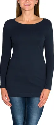 Produktbild von Alkato Damen Langarm Longshirt  Langarmshirt Tunika Basic Shirt, Farbe: Dunkelblau, Größe: M
