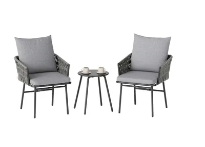 Produktbild von Gartenlounge-Sets, 3-teiliges Außenmöbel-Set, 2 Stühle, 1 Tisch, Bistro-Set,4 Kissen