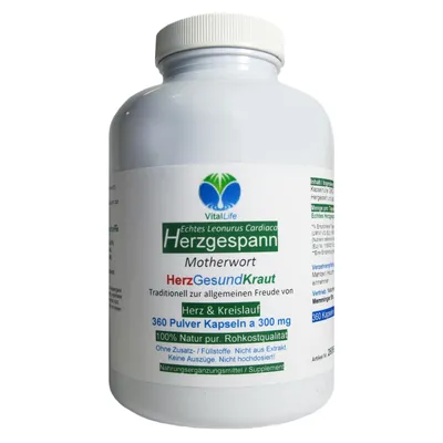 Produktbild von Echtes Herzgespann Motherwort 360 Pulver Kapseln nach Hildegard von Bingen - Herz & Kreislauf - NATUR Pur ohne Zusatzstoffe.