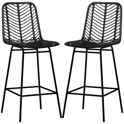 Produktbild von HOMCOM 2er-Set Barhocker, Bistrohocker mit Fußstütze, Stahlbeinen, Schwarz
