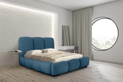 Produktbild von Polsterbett Doppelbett GRACIA 140x200cm Komplettset in Stoff Allora Blau