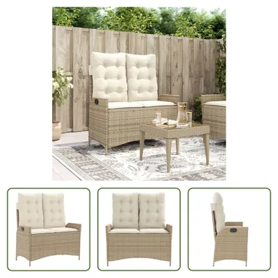 Obrázok produktu pre The Living Store Záhradná lavica nastaviteľná s vankúšom Béžová Poly Rattan