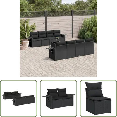 Produktbild von The Living Store 9-tlg. Garten-Sofagarnitur mit Kissen Schwarz Poly Rattan