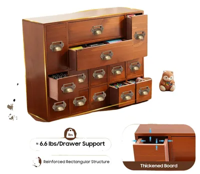 Produktbild von Aufbewahrungsschrank, 14-Schubladen-Organizer, Vintage-Design, Altbraun