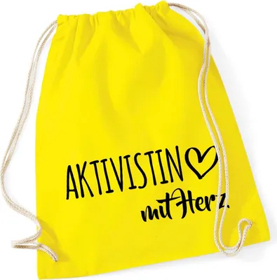 Produktbild von Huuraa Turnbeutel Aktivistin mit Herz 12 Liter Yellow Baumwolle Rucksack Geschenkidee