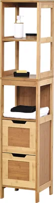 Produktbild von Badezimmer Hochschrank - Badezimmerschrank - Säulenschrank - Badezimmermöbel - Badschrank - Bambus/MDF - 144,5 x 30 x 30 cm