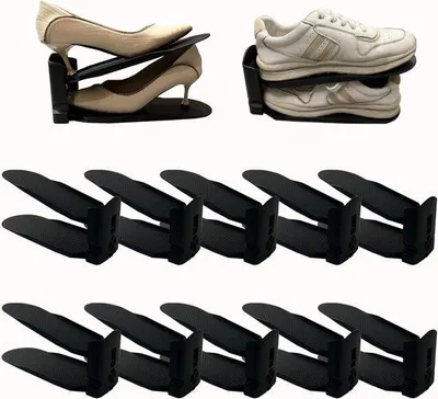 Image de Porte-chaussures double rangée - Étagère de rangement peu encombrante - 10 pièces - Noir
