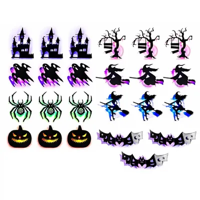 Produktbild von Halloween Fensterdeko LED 24 Stück, leuchtende Wanddeko mit Fledermaus & Gruselmotiven, batteriebetriebene Party Dekoration ohne Bohren