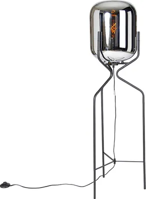 Produktbild von Qazqa Design Stehleuchte, Stehlampe - Bliss - Schwarz mit Rauchglas, max. 60W, Geeignet für LED, 120cm, Ideal als Schlafzimmerlampe und Wohnzimmerlampe