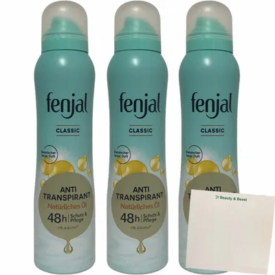Produktbild von Fenjal Classic Antitranspirant Spray 3er Pack (3x150ml Flasche) + usy Block