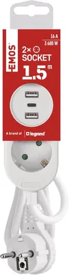 Obrázek produktu pro Zásuvková lišta s USB - Sada 3 kusů - Dvojitá zásuvka a USB port - Typ A + C - Max. výkon - IP20