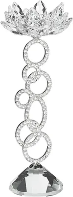 Produktbild von BELIANI Kerzenständer Silber 9 x 25 cm Glas und Metall Kerzenhalter mit dekorativen Kristallen Blumenform Glamour