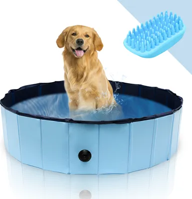 Immagine prodotto di Wolketon piscina per cani, piscina pieghevole 120 x 30 cm con spazzola per il bagno degli animali, piscina antiscivolo, ideale per la vasca da bagno del cane