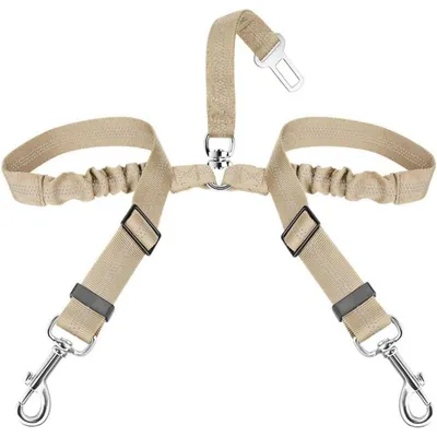 Immagine prodotto di Cintura di sicurezza per cani, auto, 2 in 1, antistropcinamento, regolabile, riflettente, color beige