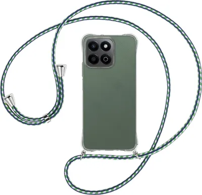 Produktbild von Handykette Backcover-Schutzhülle mit Band (Metall silberfarben) für Honor 200 Smart 5G - grün/blau/weiß