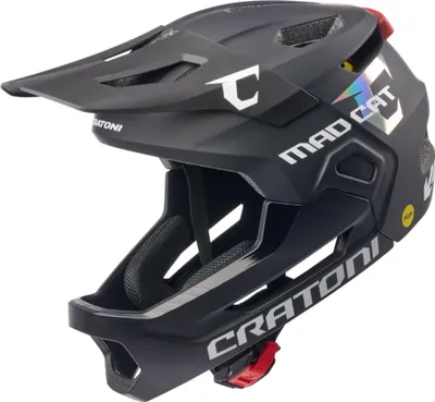 Zdjęcie produktu dla Kask dziecięcy Cratoni Madcat MIPS, solidny kask dziecięcy, kask rowerowy MTB, kask wszechstronny, zdejmowany podbródek, regulowany rozmiar, w tym tylne światło, unisex, rozmiar S/M (49-56 cm) : czarny
