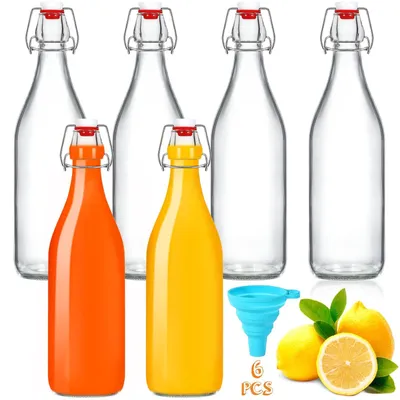 Obrázek produktu pro Sada 6 průhledných skleněných lahví o objemu 500 ml s vzduchotěsnými víčky