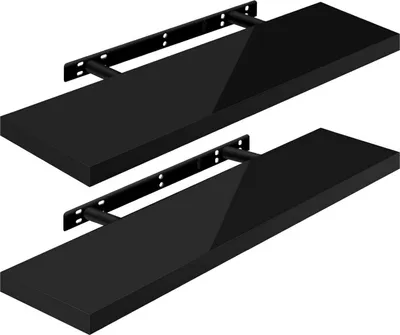 Obrázek produktu pro Dvouksdílná sada závěsných nástěnných polic | Černá barva | 90 x 3,8 x 22,9 cm