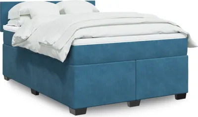 Produktbild von Design Boxspringbett mit Matratze Blau 140x200 cm Samt, Klassische Betten 2024 Neu