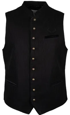 Produktbild von Schwarze Trachtenweste Luca Größe 56 mit Stehkragen und Geweih-Stickerei