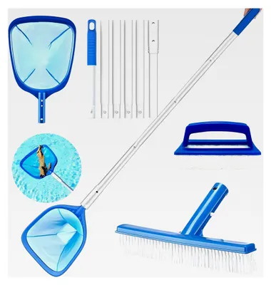 Produktbild von Poolbürste mit Teleskopstange, 188 cm Kescher für Pools, feines Netz für Teiche, Algenkescher, feinmaschiges Poolnetz, Reinigungset für Pools