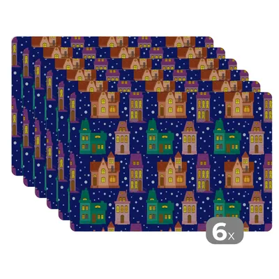 Obrázok produktu pre MuchoWow® Podložky Sada 6 podložiek Umývateľné podložky 30x45x0.3cm Zima - vzor - dom Podložka pod stôl Nekĺzavá a odolná voči teplu