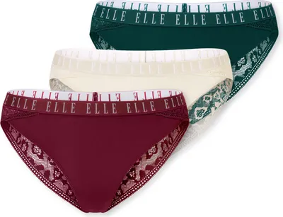 Produktbild von ELLE Damen Brasilslip Lace 3-Pack  dunkelgrün, beige, dunkelrot - Größe L