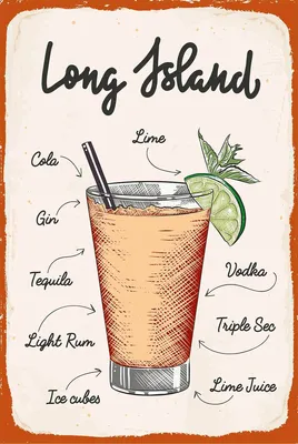 Produktbild von vianmo Holzschild 18x12 cm Long Island Cocktail Recipe