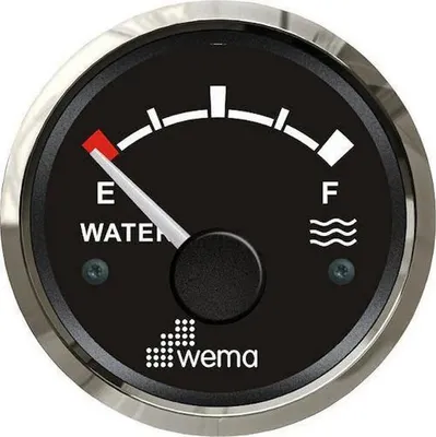 Obrázek produktu pro Ukazatel hladiny vody 0-190Ω, černý číselník, 12/24V, SS316 Wema 110610