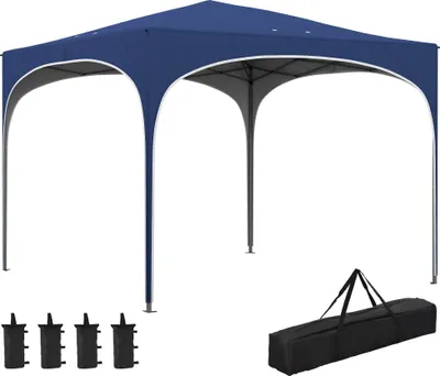 Obrázek produktu pro Outsunny altán 2,95 x 2,95 cm, skládací altán s UV ochranou, výškově nastavitelný vyskakovací altán s taškou na přenášení, pytel na písek, zahradní stan na balkon, terasu, Oxford, ocel, modrý