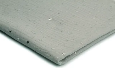 Produktbild von Musselin mit silbernen Sternen, Double Gauze, Hellgrau, 50 x 130 cm